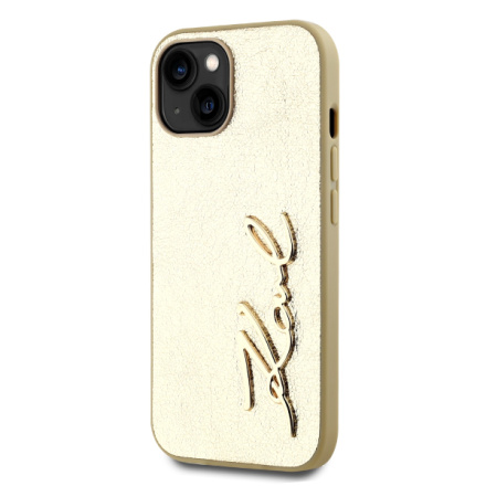 Karl Lagerfeld Wrinkled PU Signature Logo Zadní Kryt pro iPhone 14 Gold, KLHCP14SPFMFBKMD