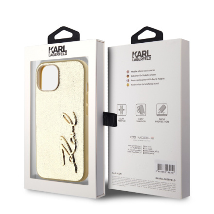 Karl Lagerfeld Wrinkled PU Signature Logo Zadní Kryt pro iPhone 14 Gold, KLHCP14SPFMFBKMD