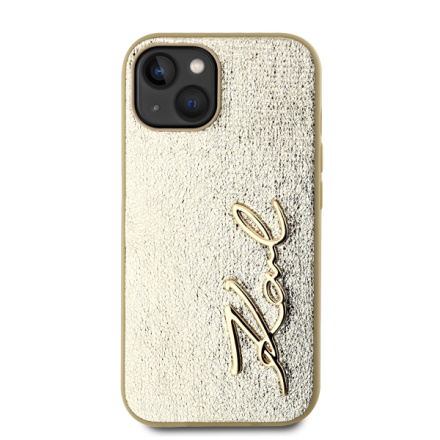 Karl Lagerfeld Wrinkled PU Signature Logo Zadní Kryt pro iPhone 15 Gold, KLHCP15SPFMFBKMD