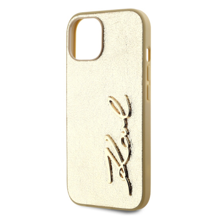 Karl Lagerfeld Wrinkled PU Signature Logo Zadní Kryt pro iPhone 15 Gold, KLHCP15SPFMFBKMD