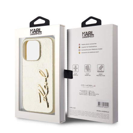 Karl Lagerfeld Wrinkled PU Signature Logo Zadní Kryt pro iPhone 15 Pro Max Gold, KLHCP15XPFMFBKMD