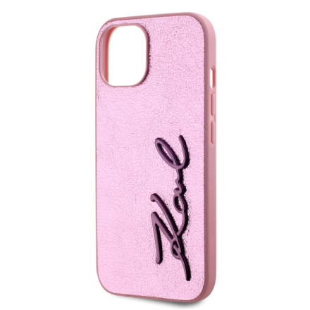 Karl Lagerfeld Wrinkled PU Signature Logo Zadní Kryt pro iPhone 15 Pink, KLHCP15SPFMFBKMP