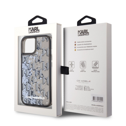 Karl Lagerfeld Liquid Glitter Monogram Gradient Zadní Kryt pro iPhone 14 Black, KLHCP14SLKLGKCCK