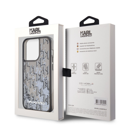 Karl Lagerfeld Liquid Glitter Monogram Gradient Zadní Kryt pro iPhone 14 Pro Max Black, KLHCP14XLKLGKCCK