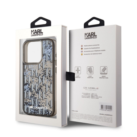 Karl Lagerfeld Liquid Glitter Monogram Gradient Zadní Kryt pro iPhone 15 Pro Black, KLHCP15LLKLGKCCK