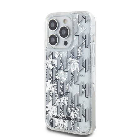 Karl Lagerfeld Liquid Glitter Monogram Gradient Zadní Kryt pro iPhone 14 Pro Max White, KLHCP14XLKLGKCCH