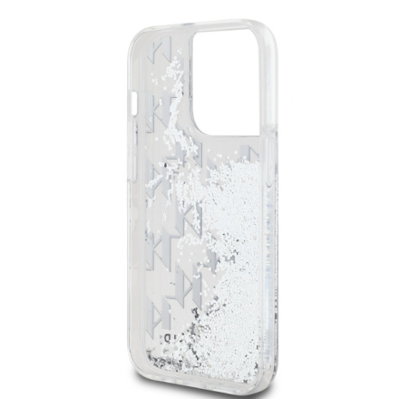 Karl Lagerfeld Liquid Glitter Monogram Gradient Zadní Kryt pro iPhone 14 Pro Max White, KLHCP14XLKLGKCCH