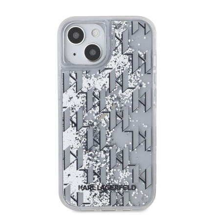 Karl Lagerfeld Liquid Glitter Monogram Gradient Zadní Kryt pro iPhone 15 White, KLHCP15SLKLGKCCH