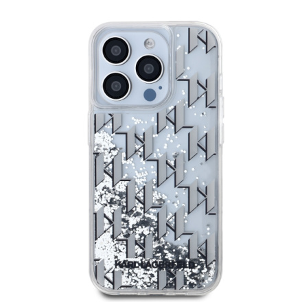 Karl Lagerfeld Liquid Glitter Monogram Gradient Zadní Kryt pro iPhone 15 Pro Max White, KLHCP15XLKLGKCCH