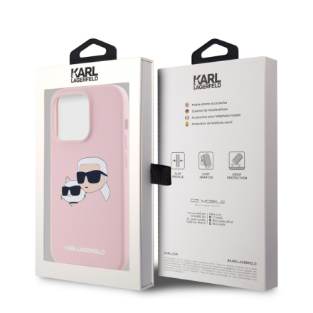 Karl Lagerfeld Liquid Silicone Double Heads Magsafe Zadní Kryt pro iPhone 14 Pro Pink, KLHMP14LSKCHPPLP