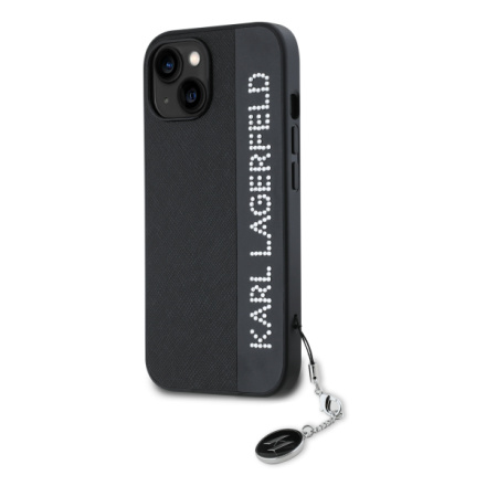 Karl Lagerfeld PU Saffiano Rhinestone Charm Zadní Kryt pro iPhone 15 Black, KLHCP15SPSAKDGCK