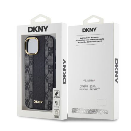 DKNY PU Leather Checkered Pattern Magsafe Zadní Kryt pro iPhone 15 Black, DKHMP15SPCPVSLK