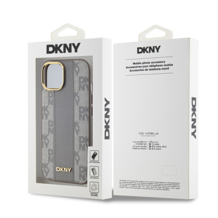 DKNY PU Leather Checkered Pattern Magsafe Zadní Kryt pro iPhone 15 Beige, DKHMP15SPCPVSLE