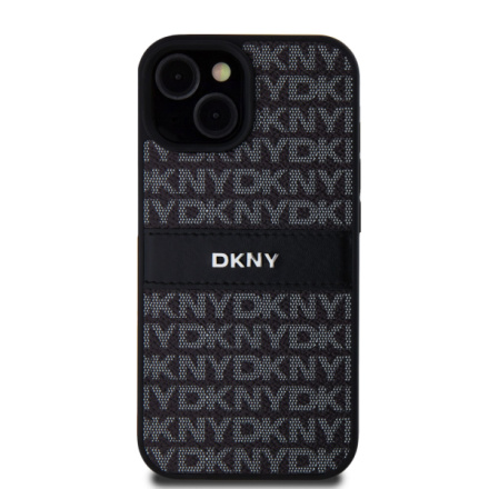 DKNY PU Leather Repeat Pattern Tonal Stripe Zadní Kryt pro iPhone 15 Black, DKHCP15SPRTHSLK