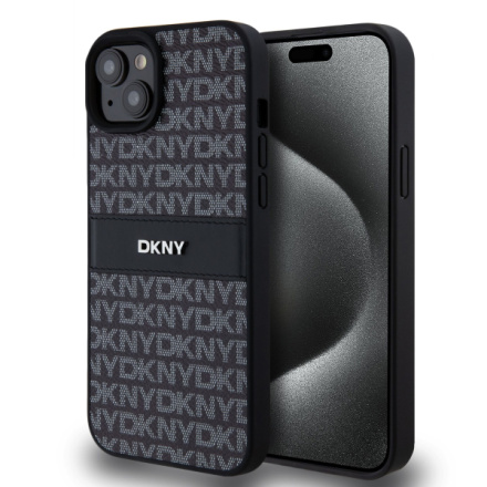 DKNY PU Leather Repeat Pattern Tonal Stripe Zadní Kryt pro iPhone 15 Plus Black, DKHCP15MPRTHSLK