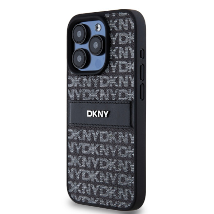 DKNY PU Leather Repeat Pattern Tonal Stripe Zadní Kryt pro iPhone 15 Pro Black, DKHCP15LPRTHSLK