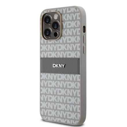 DKNY PU Leather Repeat Pattern Tonal Stripe Zadní Kryt pro iPhone 14 Pro Beige, DKHCP14LPRTHSLE