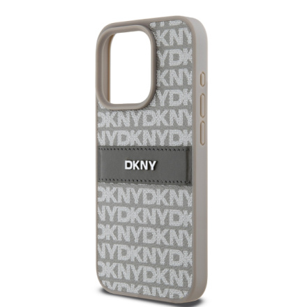 DKNY PU Leather Repeat Pattern Tonal Stripe Zadní Kryt pro iPhone 14 Pro Beige, DKHCP14LPRTHSLE