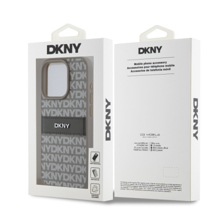 DKNY PU Leather Repeat Pattern Tonal Stripe Zadní Kryt pro iPhone 14 Pro Beige, DKHCP14LPRTHSLE