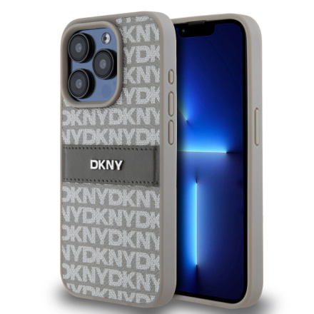 DKNY PU Leather Repeat Pattern Tonal Stripe Zadní Kryt pro iPhone 14 Pro Max Beige, DKHCP14XPRTHSLE