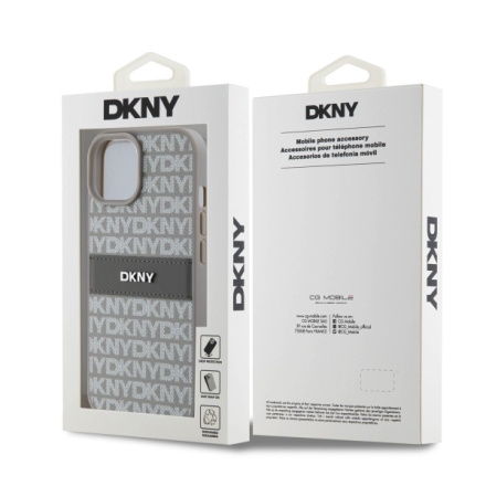 DKNY PU Leather Repeat Pattern Tonal Stripe Zadní Kryt pro iPhone 15 Beige, DKHCP15SPRTHSLE