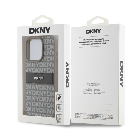 DKNY PU Leather Repeat Pattern Tonal Stripe Zadní Kryt pro iPhone 15 Pro Beige, DKHCP15LPRTHSLE
