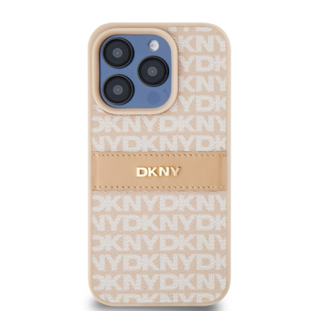 DKNY PU Leather Repeat Pattern Tonal Stripe Zadní Kryt pro iPhone 14 Pro Pink, DKHCP14LPRTHSLP