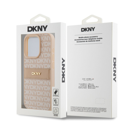 DKNY PU Leather Repeat Pattern Tonal Stripe Zadní Kryt pro iPhone 14 Pro Pink, DKHCP14LPRTHSLP