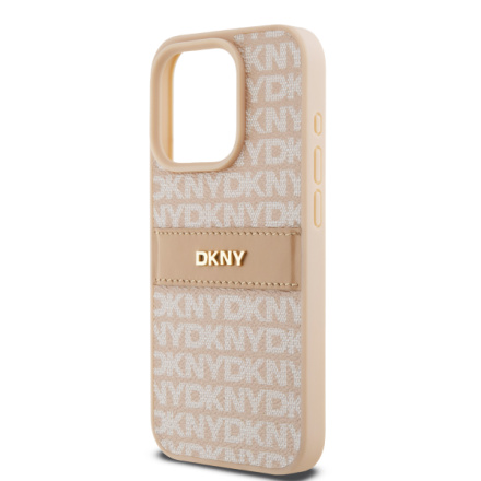 DKNY PU Leather Repeat Pattern Tonal Stripe Zadní Kryt pro iPhone 15 Pro Max Pink, DKHCP15XPRTHSLP