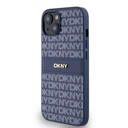 DKNY PU Leather Repeat Pattern Tonal Stripe Zadní Kryt pro iPhone 14 Blue, DKHCP14SPRTHSLB