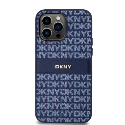 DKNY PU Leather Repeat Pattern Tonal Stripe Zadní Kryt pro iPhone 14 Pro Blue, DKHCP14LPRTHSLB