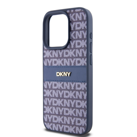 DKNY PU Leather Repeat Pattern Tonal Stripe Zadní Kryt pro iPhone 14 Pro Blue, DKHCP14LPRTHSLB