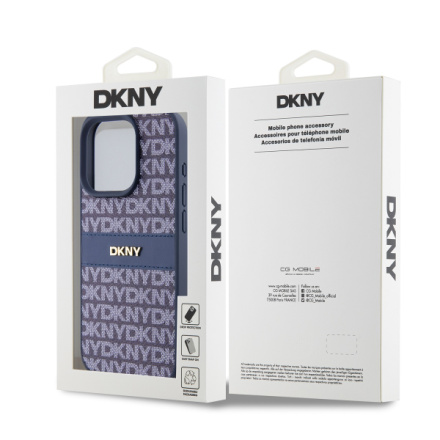 DKNY PU Leather Repeat Pattern Tonal Stripe Zadní Kryt pro iPhone 15 Pro Blue, DKHCP15LPRTHSLB