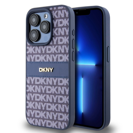 DKNY PU Leather Repeat Pattern Tonal Stripe Zadní Kryt pro iPhone 15 Pro Max Blue, DKHCP15XPRTHSLB