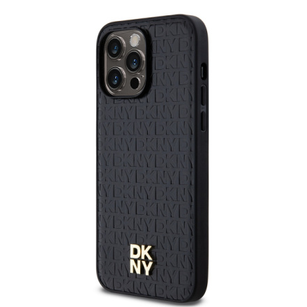 DKNY PU Leather Repeat Pattern Stack Logo Magsafe Zadní Kryt pro iPhone 13 Pro Max Black, DKHMP13XPSHRPSK