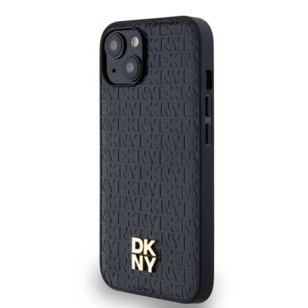 DKNY PU Leather Repeat Pattern Stack Logo Magsafe Zadní Kryt pro iPhone 14 Black, DKHMP14SPSHRPSK