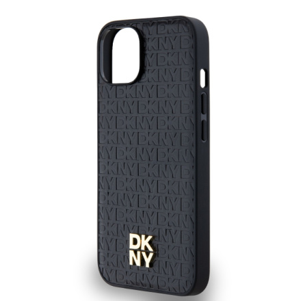 DKNY PU Leather Repeat Pattern Stack Logo Magsafe Zadní Kryt pro iPhone 14 Black, DKHMP14SPSHRPSK