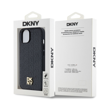 DKNY PU Leather Repeat Pattern Stack Logo Magsafe Zadní Kryt pro iPhone 14 Black, DKHMP14SPSHRPSK