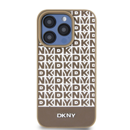 DKNY PU Leather Repeat Pattern Bottom Stripe MagSafe Zadní Kryt pro iPhone 12/12 Pro Brown, DKHMP12MPSOSPW