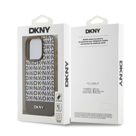 DKNY PU Leather Repeat Pattern Bottom Stripe MagSafe Zadní Kryt pro iPhone 13 Pro Brown, DKHMP13LPSOSPW