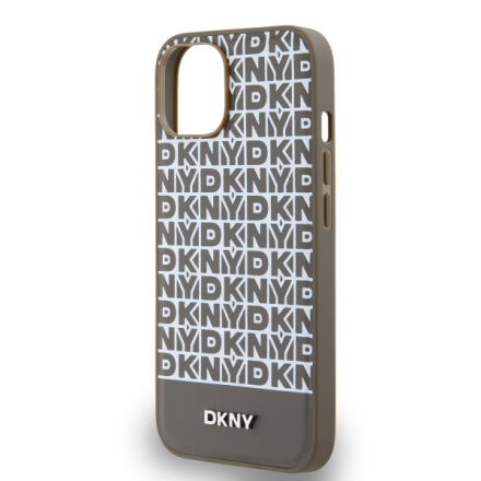 DKNY PU Leather Repeat Pattern Bottom Stripe MagSafe Zadní Kryt pro iPhone 14 Brown, DKHMP14SPSOSPW