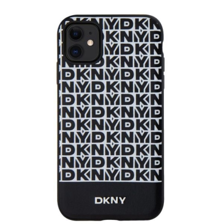 DKNY PU Leather Repeat Pattern Bottom Stripe MagSafe Zadní Kryt pro iPhone 11 Black, DKHMN61PSOSPK