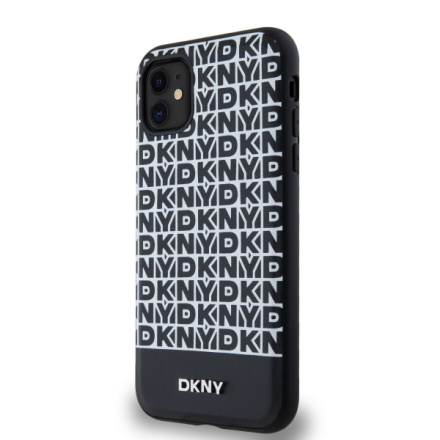 DKNY PU Leather Repeat Pattern Bottom Stripe MagSafe Zadní Kryt pro iPhone 11 Black, DKHMN61PSOSPK