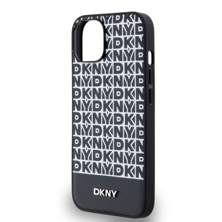 DKNY PU Leather Repeat Pattern Bottom Stripe MagSafe Zadní Kryt pro iPhone 13 Black, DKHMP13MPSOSPK