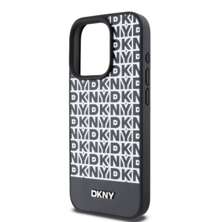 DKNY PU Leather Repeat Pattern Bottom Stripe MagSafe Zadní Kryt pro iPhone 13 Pro Black, DKHMP13LPSOSPK