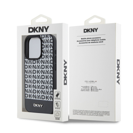 DKNY PU Leather Repeat Pattern Bottom Stripe MagSafe Zadní Kryt pro iPhone 13 Pro Black, DKHMP13LPSOSPK