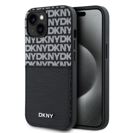 DKNY PU Leather Repeat Pattern Card Pocket Zadní Kryt pro iPhone 14 Black, DKHCP14SPCRTHLK