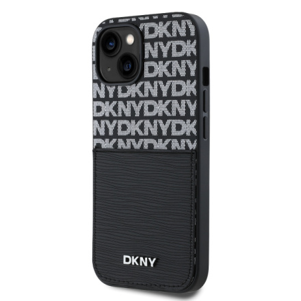 DKNY PU Leather Repeat Pattern Card Pocket Zadní Kryt pro iPhone 14 Black, DKHCP14SPCRTHLK