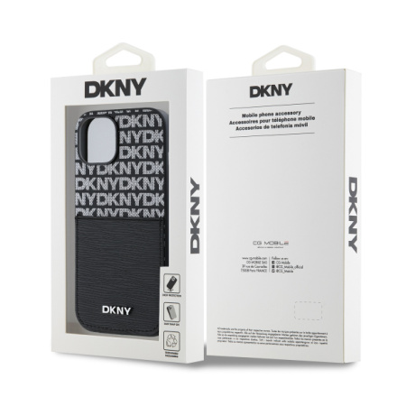 DKNY PU Leather Repeat Pattern Card Pocket Zadní Kryt pro iPhone 14 Black, DKHCP14SPCRTHLK