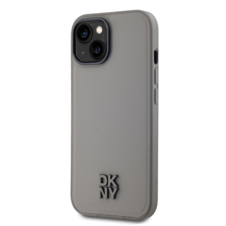 DKNY PU Leather Stack Logo Magsafe Zadní Kryt pro iPhone 15 Grey, DKHMP15SPSMCSLE